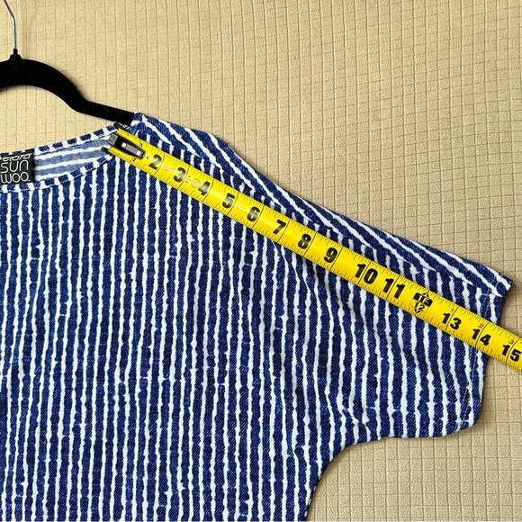 CLARA SUN WOO Womens Size Small Short Sleeve Stretch Top Pullover Blue Print - Picture 7 of 8